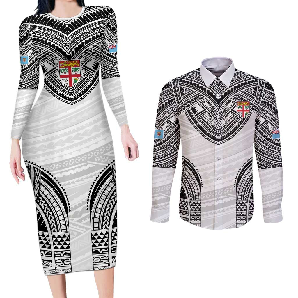 Flying Fijians Pacific Fiji Rugby Custom Couples Matching Long Sleeve Bodycon Dress and Long Sleeve Button Shirt Polynesian Pattern