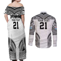 Flying Fijians Pacific Fiji Rugby Custom Couples Matching Off Shoulder Maxi Dress and Long Sleeve Button Shirt Polynesian Pattern