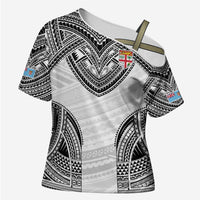 Flying Fijians Pacific Fiji Rugby Custom Cross Shoulder Shirt Polynesian Pattern - Polynesian Pride