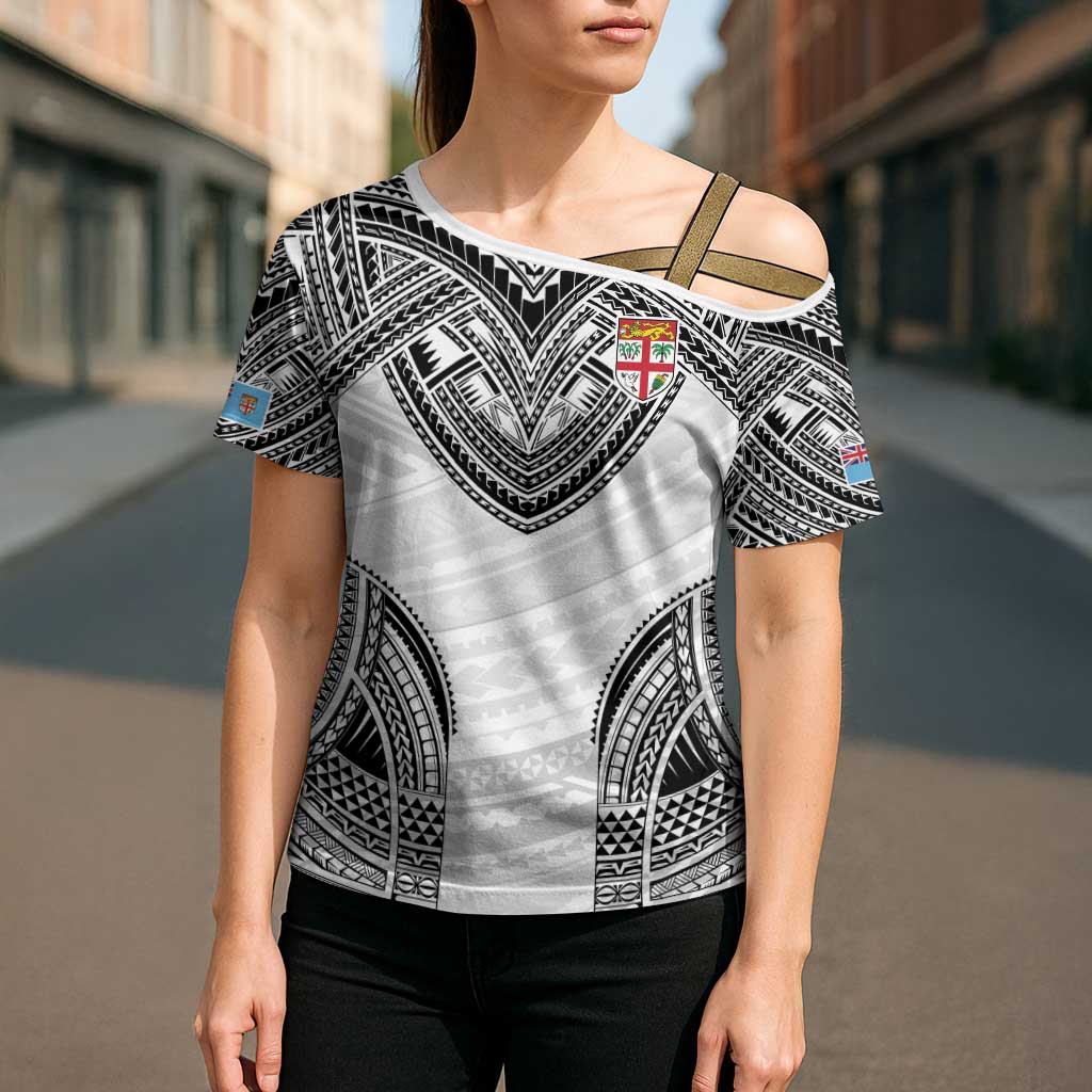 Flying Fijians Pacific Fiji Rugby Custom Cross Shoulder Shirt Polynesian Pattern - Polynesian Pride