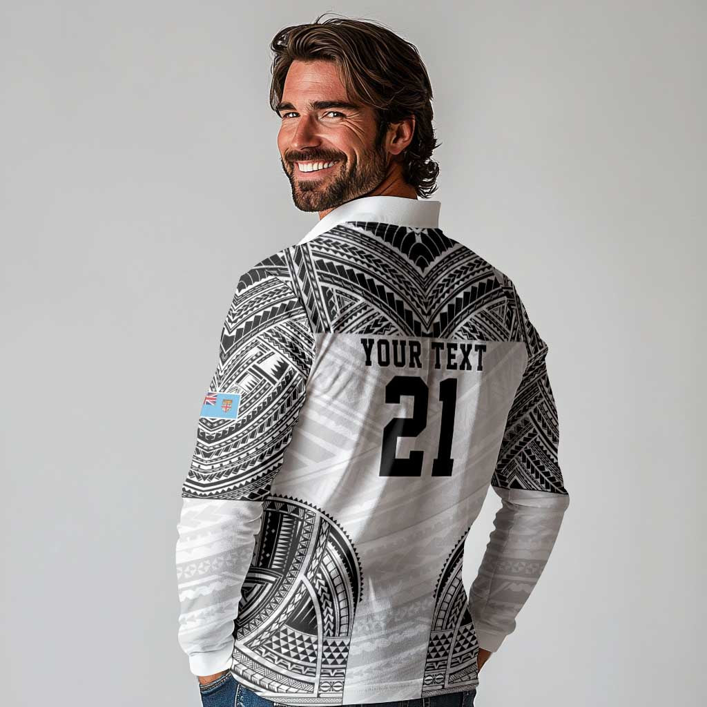 Flying Fijians Pacific Fiji Rugby Custom Long Sleeve Polo Shirt Polynesian Pattern