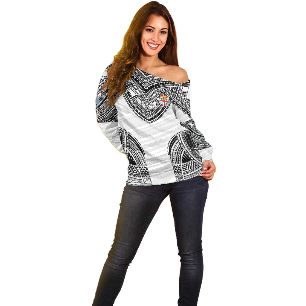 Flying Fijians Pacific Fiji Rugby Custom Off Shoulder Sweater Polynesian Pattern