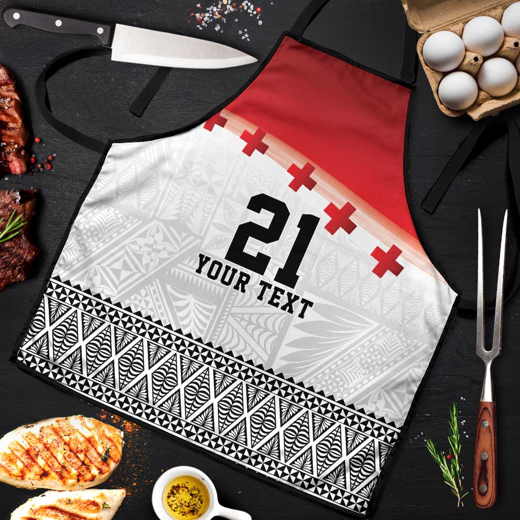 Ikale Tahi Pacific Tonga Rugby Custom Apron Tongan Ngatu with Flag Pattern LT9 Red - Polynesian Pride