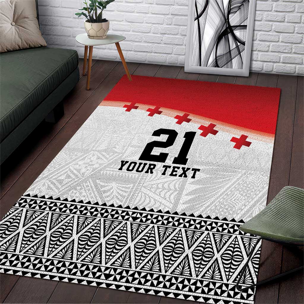 Ikale Tahi Pacific Tonga Rugby Custom Area Rug Tongan Ngatu with Flag Pattern