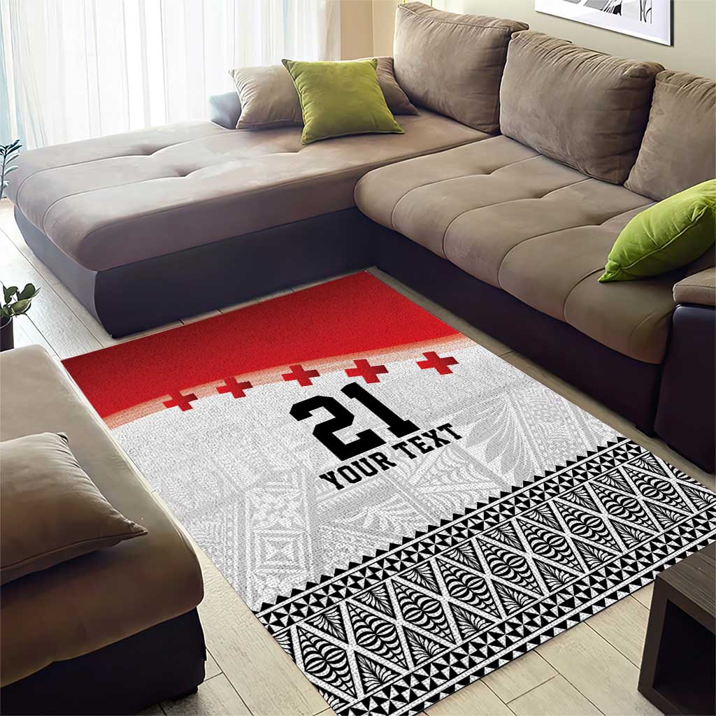 Ikale Tahi Pacific Tonga Rugby Custom Area Rug Tongan Ngatu with Flag Pattern