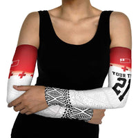 Ikale Tahi Pacific Tonga Rugby Custom Arm Sleeves Tongan Ngatu with Flag Pattern - Polynesian Pride