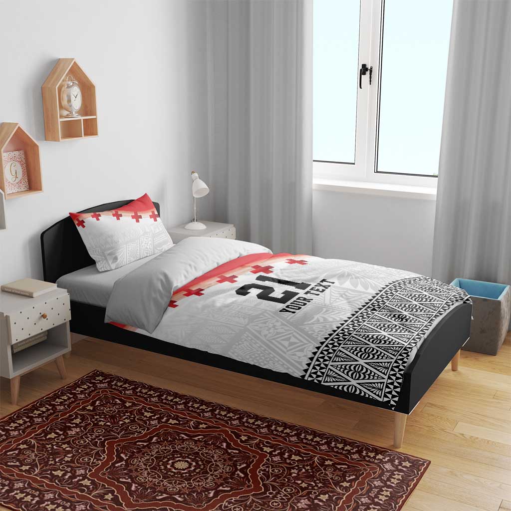 Ikale Tahi Pacific Tonga Rugby Custom Bedding Set Tongan Ngatu with Flag Pattern