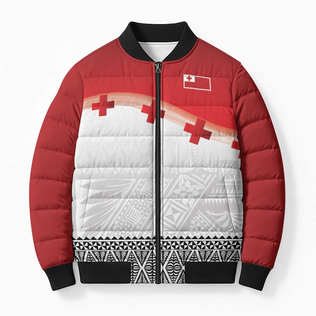 Ikale Tahi Pacific Tonga Rugby Custom Bomber Puffer Jacket Tongan Ngatu with Flag Pattern LT9 Unisex Red - Polynesian Pride