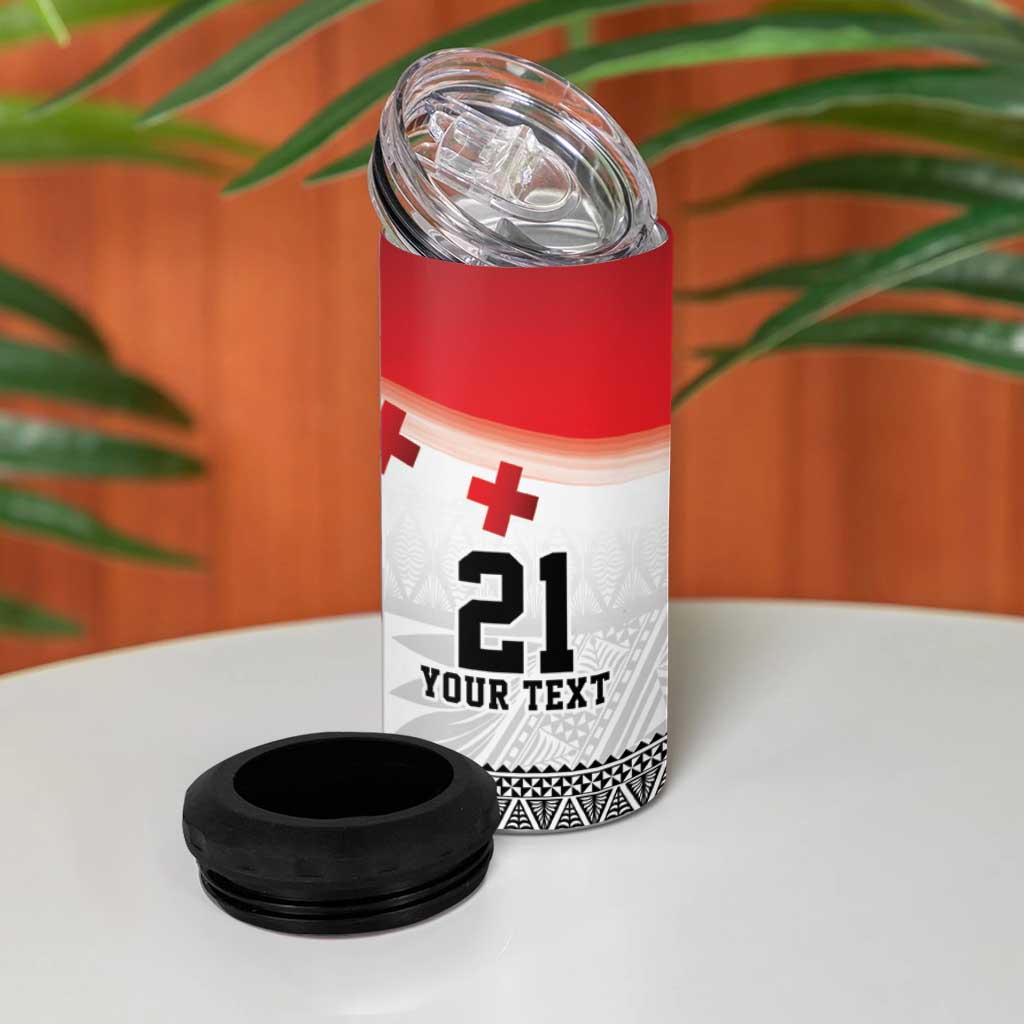Ikale Tahi Pacific Tonga Rugby Custom 4 in 1 Can Cooler Tumbler Tongan Ngatu with Flag Pattern LT9 - Polynesian Pride