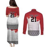Ikale Tahi Pacific Tonga Rugby Custom Couples Matching Puletasi and Long Sleeve Button Shirt Tongan Ngatu with Flag Pattern LT9 - Polynesian Pride