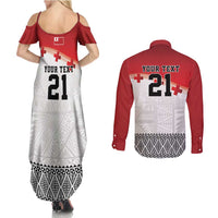 Ikale Tahi Pacific Tonga Rugby Custom Couples Matching Summer Maxi Dress and Long Sleeve Button Shirt Tongan Ngatu with Flag Pattern LT9 - Polynesian Pride
