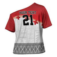 Ikale Tahi Pacific Tonga Rugby Custom Cross Shoulder Shirt Tongan Ngatu with Flag Pattern LT9 - Polynesian Pride