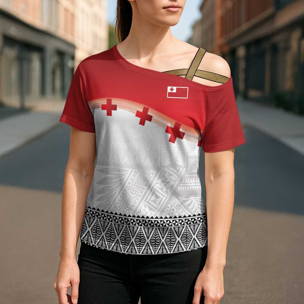 Ikale Tahi Pacific Tonga Rugby Custom Cross Shoulder Shirt Tongan Ngatu with Flag Pattern LT9 - Polynesian Pride
