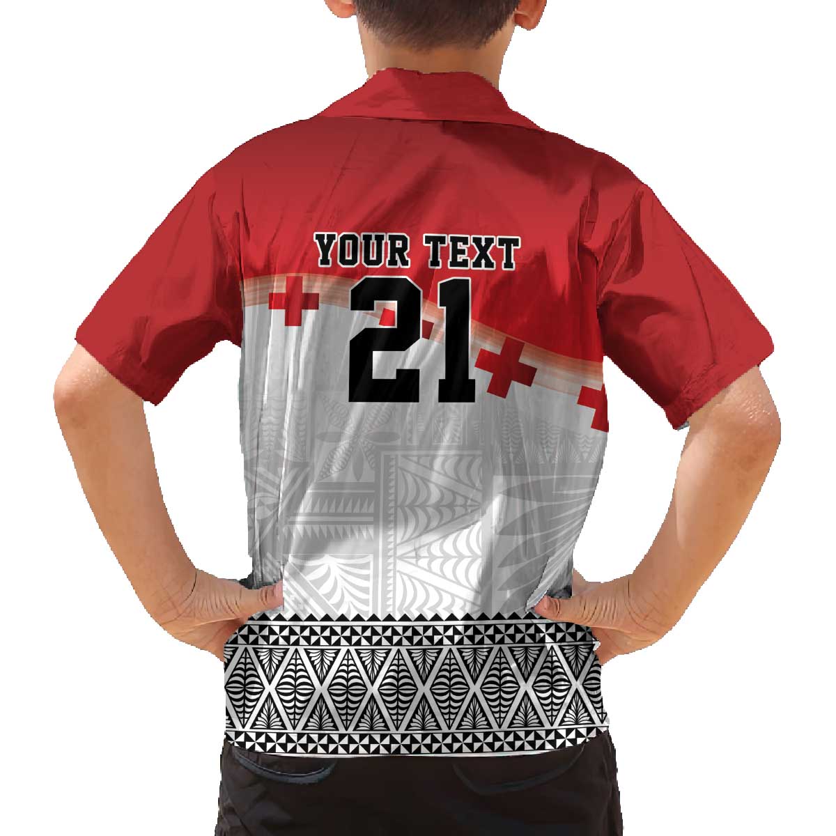 Ikale Tahi Pacific Tonga Rugby Custom Family Matching Off The Shoulder Long Sleeve Dress and Hawaiian Shirt Tongan Ngatu with Flag Pattern