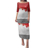 Ikale Tahi Pacific Tonga Rugby Custom Family Matching Puletasi and Hawaiian Shirt Tongan Ngatu with Flag Pattern LT9 Mom's Dress Red - Polynesian Pride