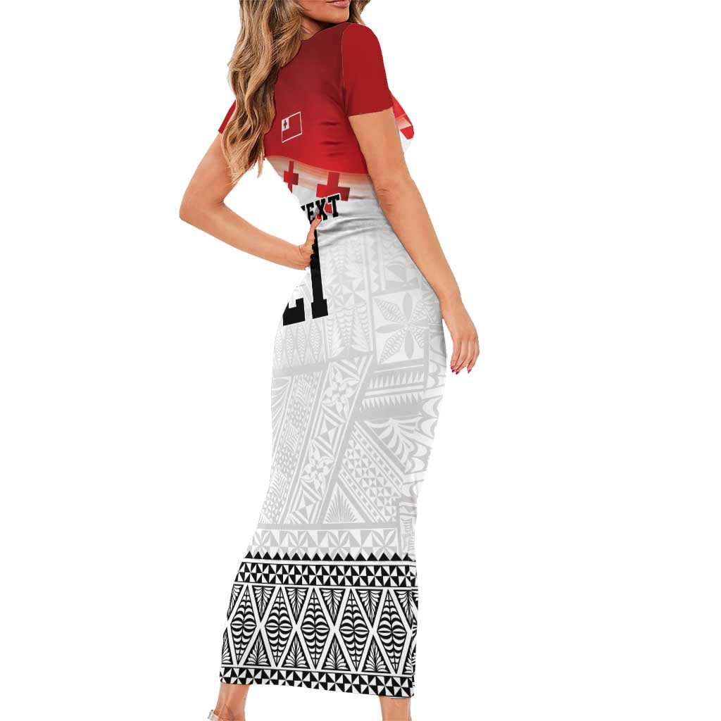 Ikale Tahi Pacific Tonga Rugby Custom Family Matching Short Sleeve Bodycon Dress and Hawaiian Shirt Tongan Ngatu with Flag Pattern
