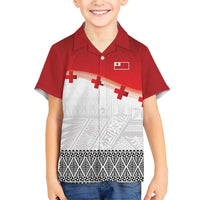 Ikale Tahi Pacific Tonga Rugby Custom Family Matching Short Sleeve Bodycon Dress and Hawaiian Shirt Tongan Ngatu with Flag Pattern