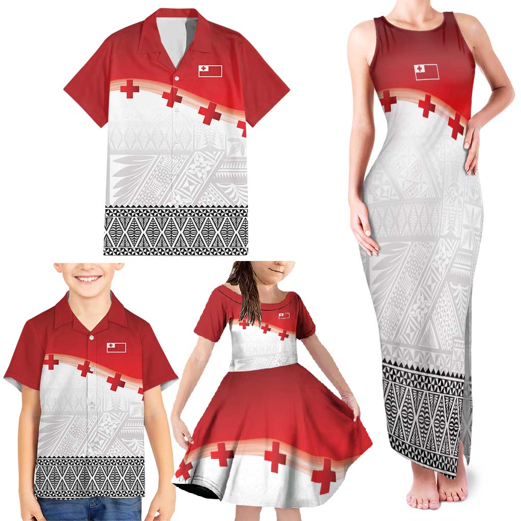 Ikale Tahi Pacific Tonga Rugby Custom Family Matching Tank Maxi Dress and Hawaiian Shirt Tongan Ngatu with Flag Pattern LT9 - Polynesian Pride