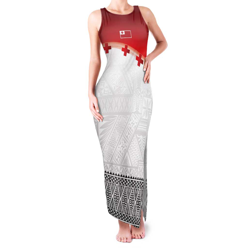 Ikale Tahi Pacific Tonga Rugby Custom Family Matching Tank Maxi Dress and Hawaiian Shirt Tongan Ngatu with Flag Pattern