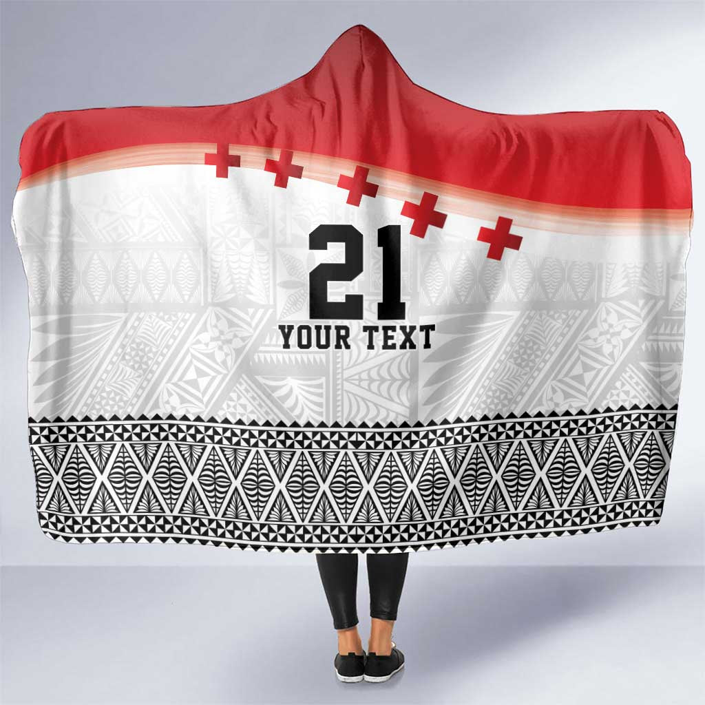Ikale Tahi Pacific Tonga Rugby Custom Hooded Blanket Tongan Ngatu with Flag Pattern LT9 One Size Red - Polynesian Pride