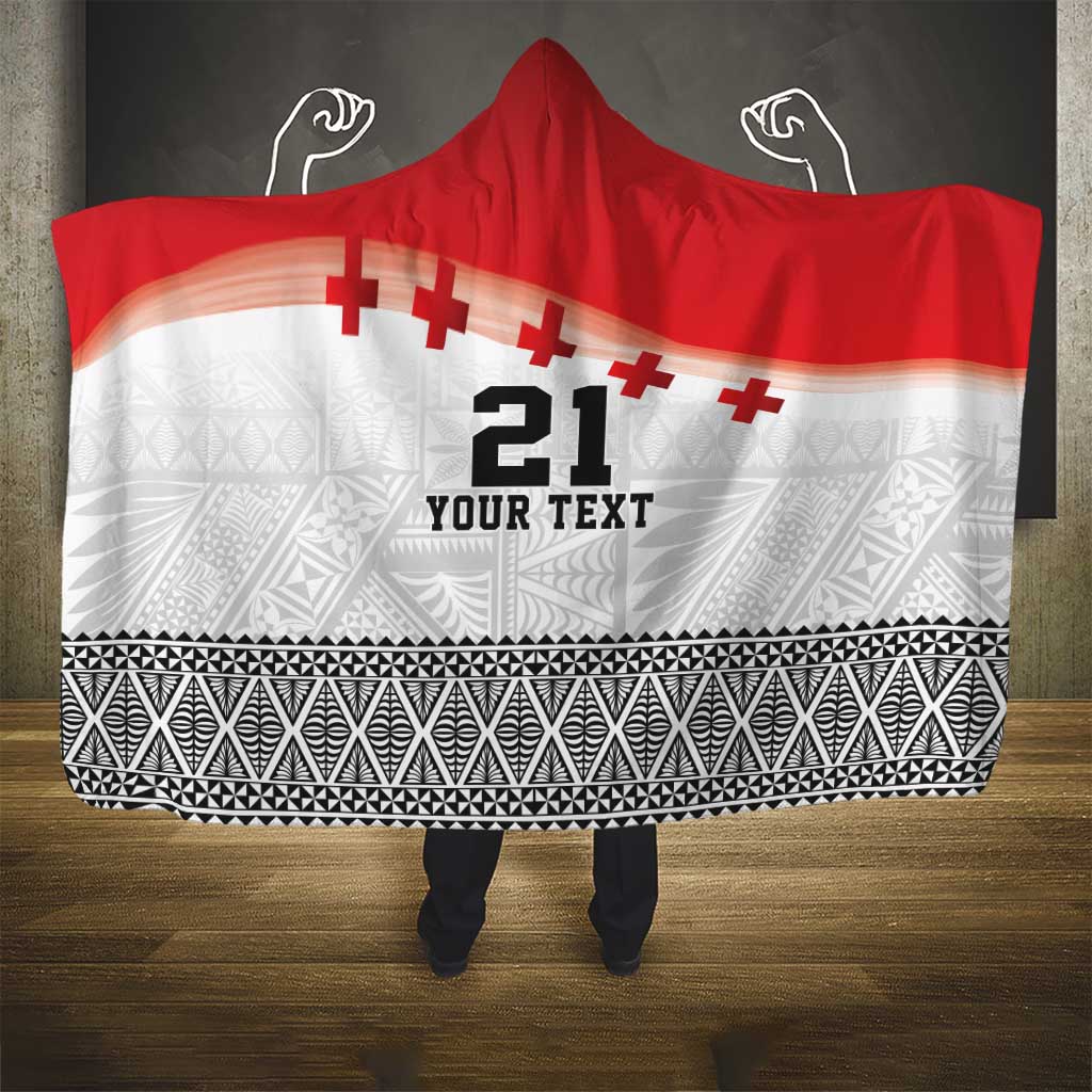 Ikale Tahi Pacific Tonga Rugby Custom Hooded Blanket Tongan Ngatu with Flag Pattern LT9 - Polynesian Pride