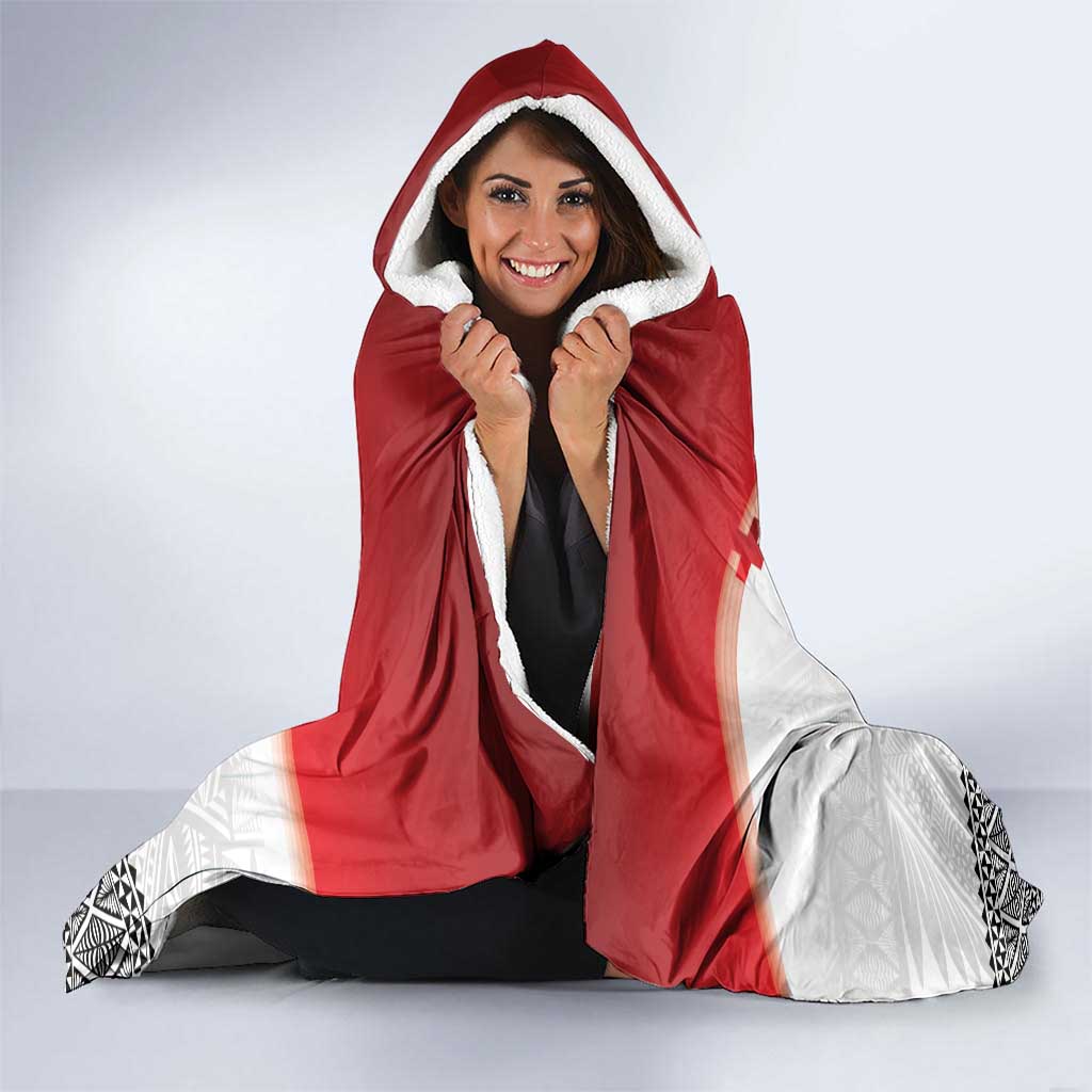 Ikale Tahi Pacific Tonga Rugby Custom Hooded Blanket Tongan Ngatu with Flag Pattern LT9 - Polynesian Pride