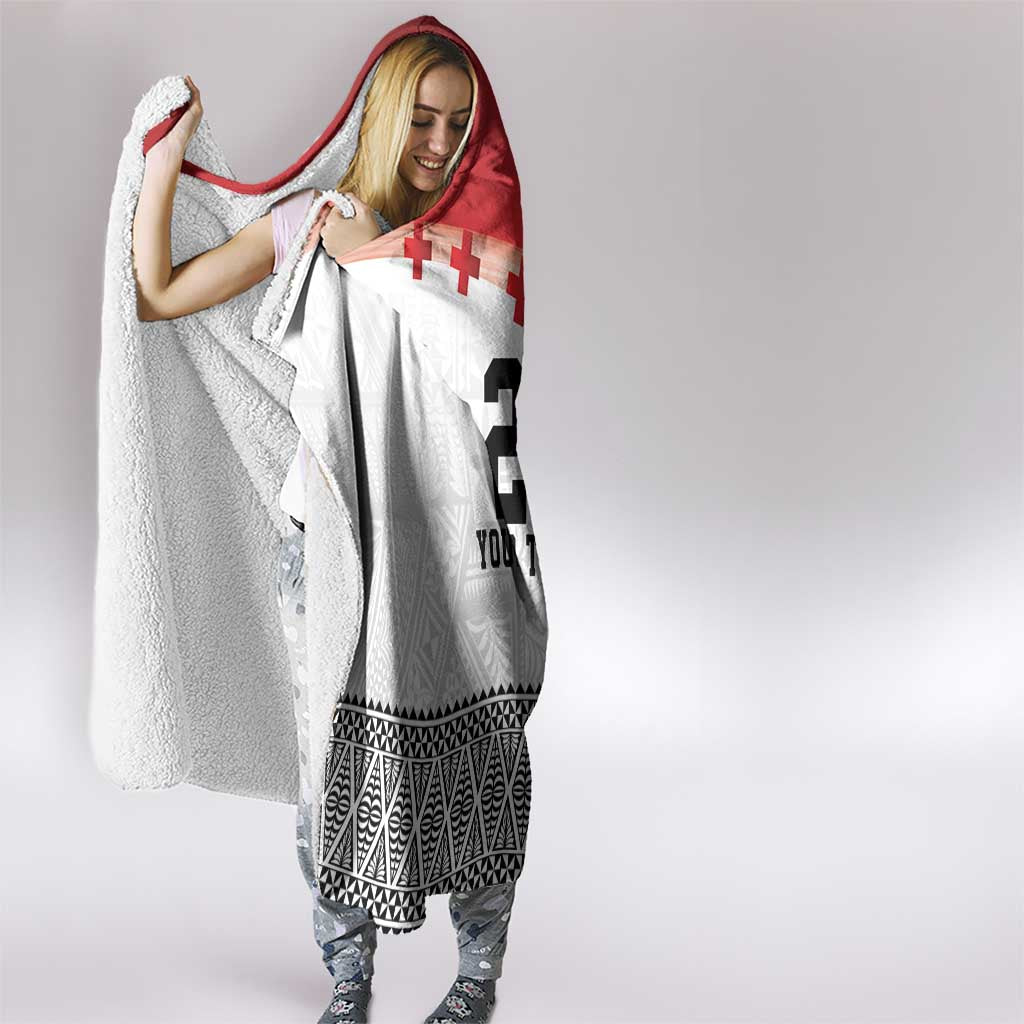 Ikale Tahi Pacific Tonga Rugby Custom Hooded Blanket Tongan Ngatu with Flag Pattern LT9 - Polynesian Pride