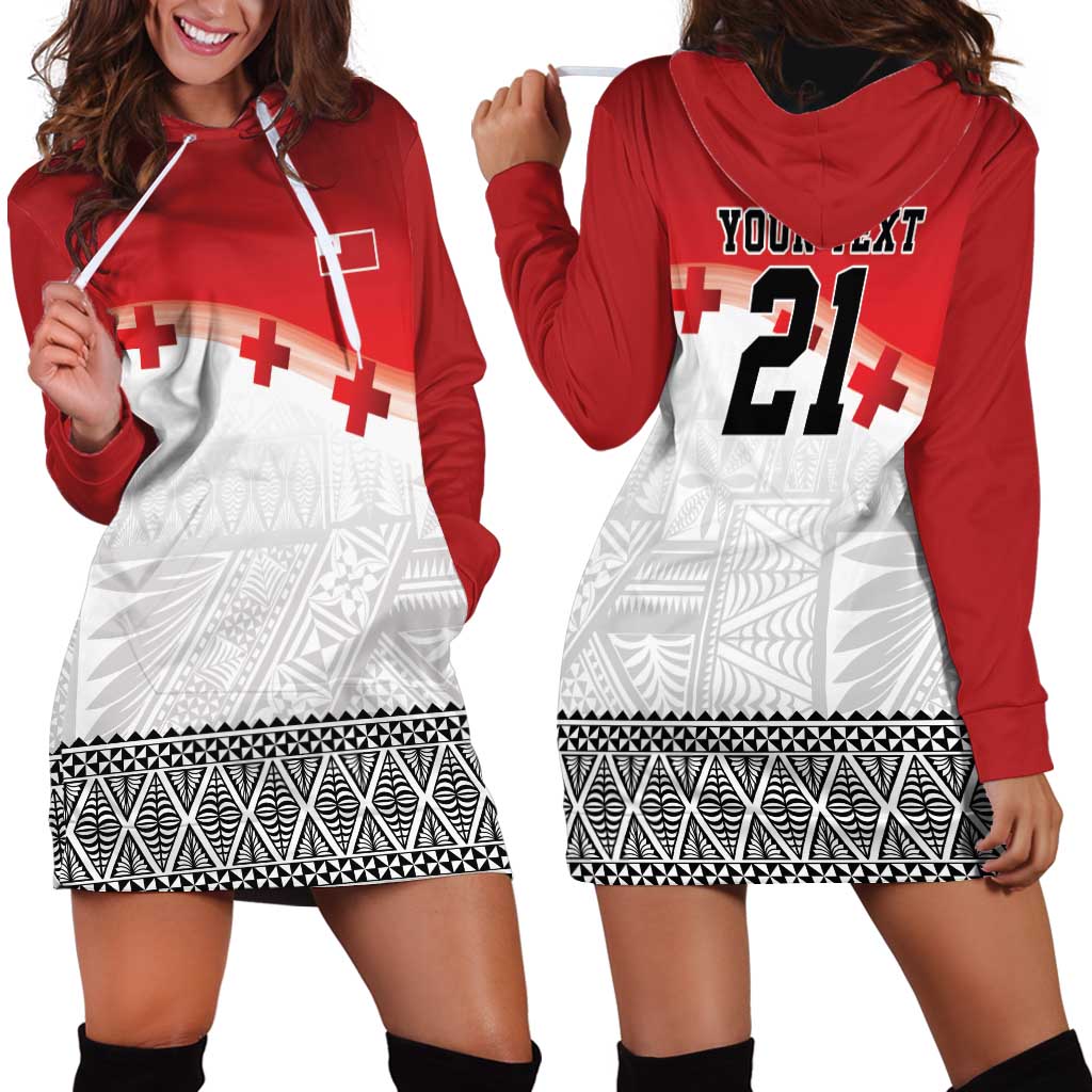 Ikale Tahi Pacific Tonga Rugby Custom Hoodie Dress Tongan Ngatu with Flag Pattern