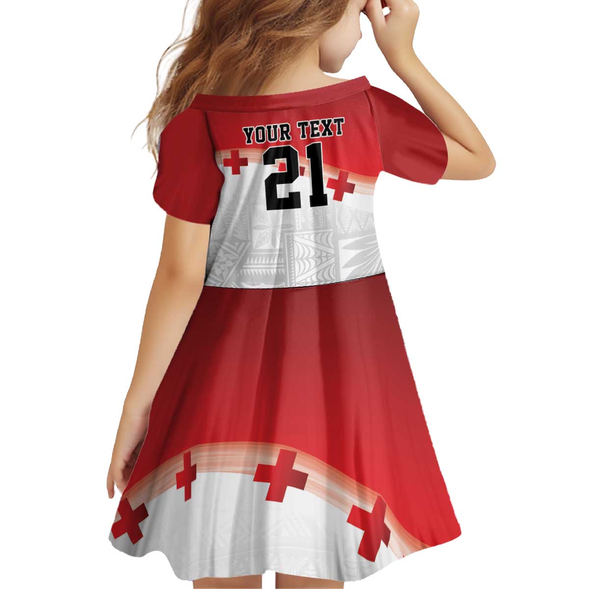 Ikale Tahi Pacific Tonga Rugby Custom Kid Short Sleeve Dress Tongan Ngatu with Flag Pattern
