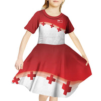 Ikale Tahi Pacific Tonga Rugby Custom Kid Short Sleeve Dress Tongan Ngatu with Flag Pattern
