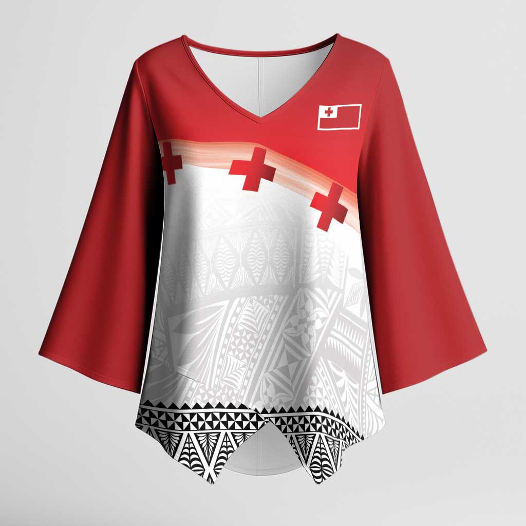 Ikale Tahi Pacific Tonga Rugby Custom Kimono Sleeve Blouse Tongan Ngatu with Flag Pattern LT9 Female Red - Polynesian Pride