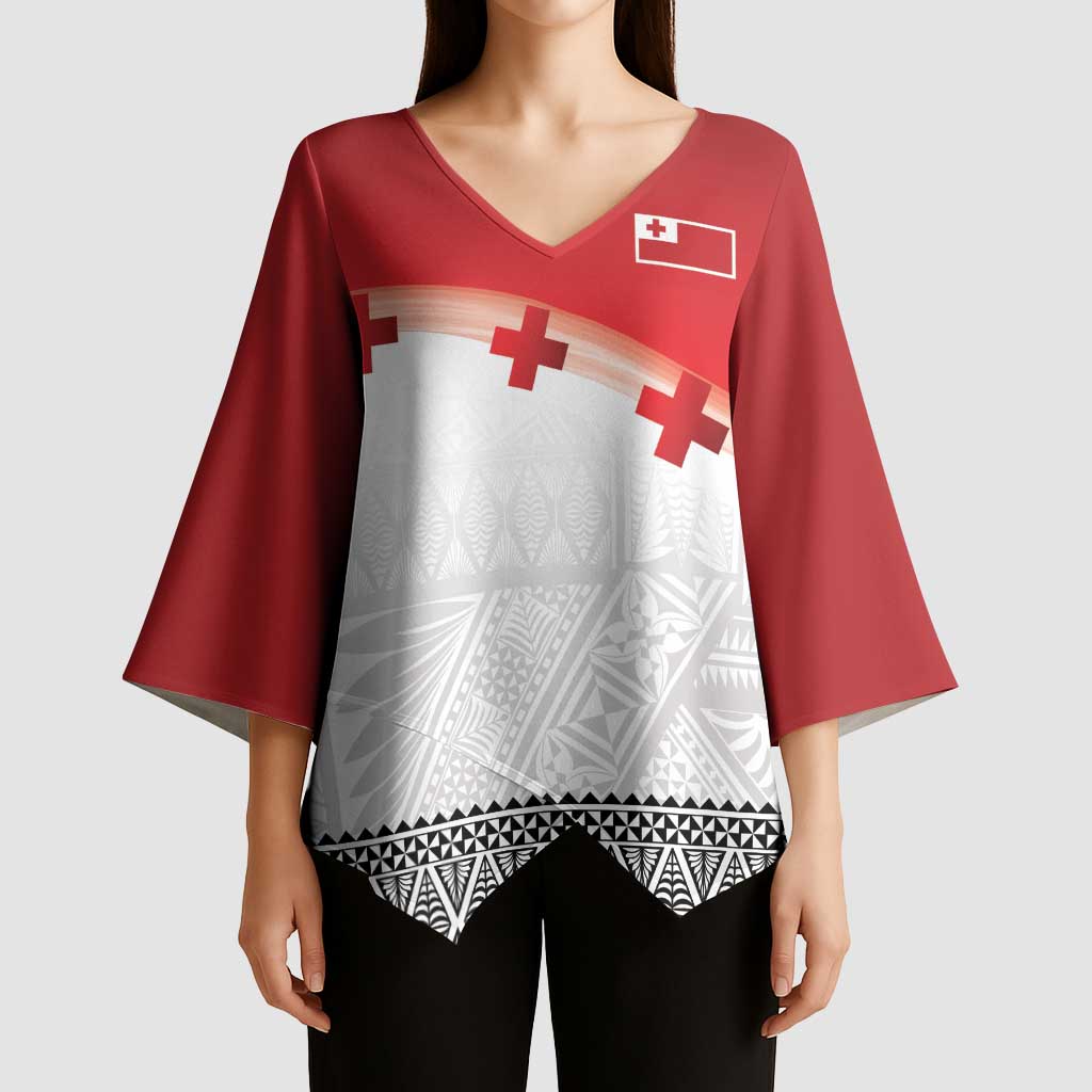 Ikale Tahi Pacific Tonga Rugby Custom Kimono Sleeve Blouse Tongan Ngatu with Flag Pattern LT9 - Polynesian Pride
