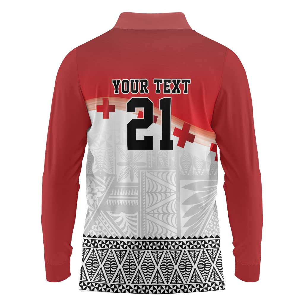Ikale Tahi Pacific Tonga Rugby Custom Long Sleeve Polo Shirt Tongan Ngatu with Flag Pattern