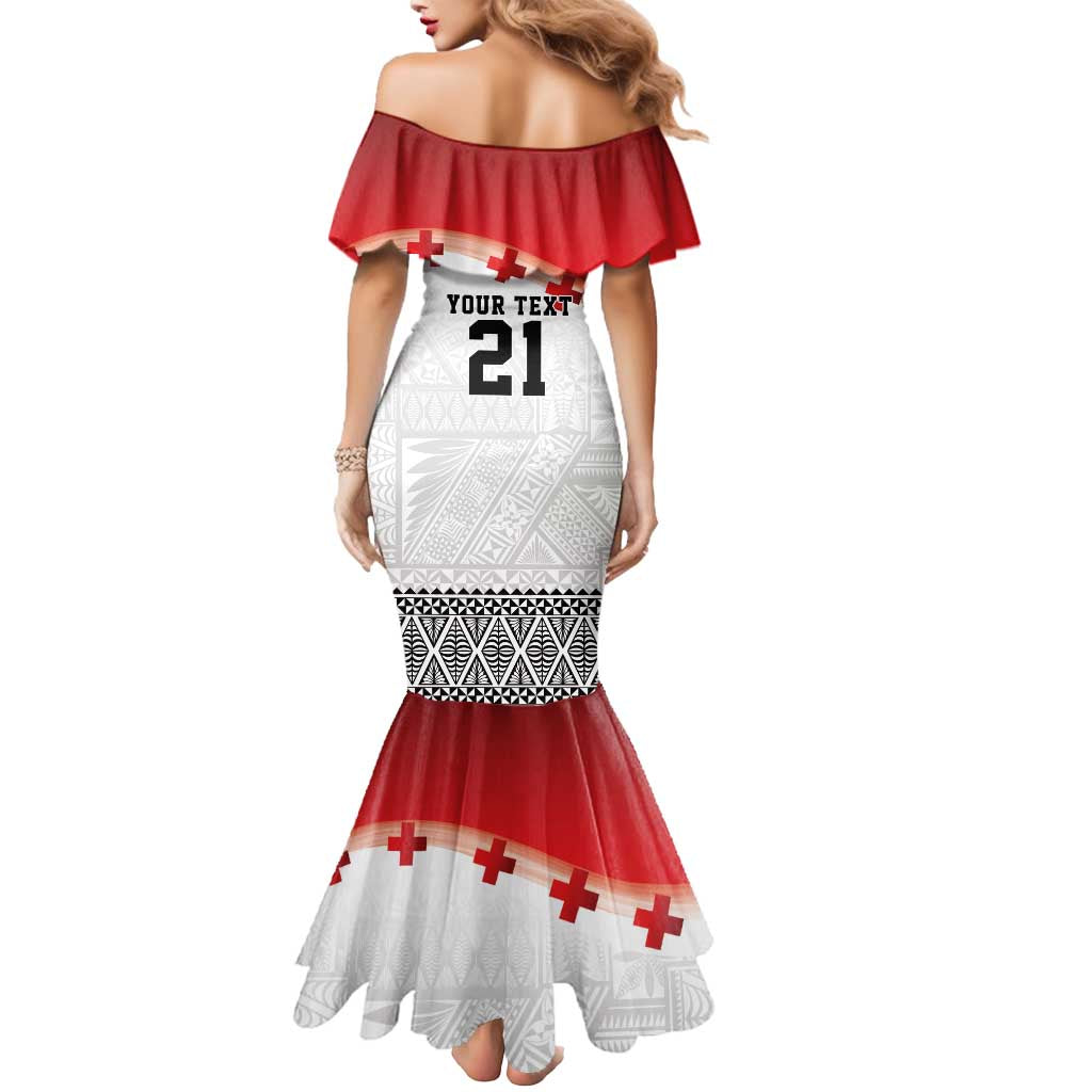 Ikale Tahi Pacific Tonga Rugby Custom Mermaid Dress Tongan Ngatu with Flag Pattern