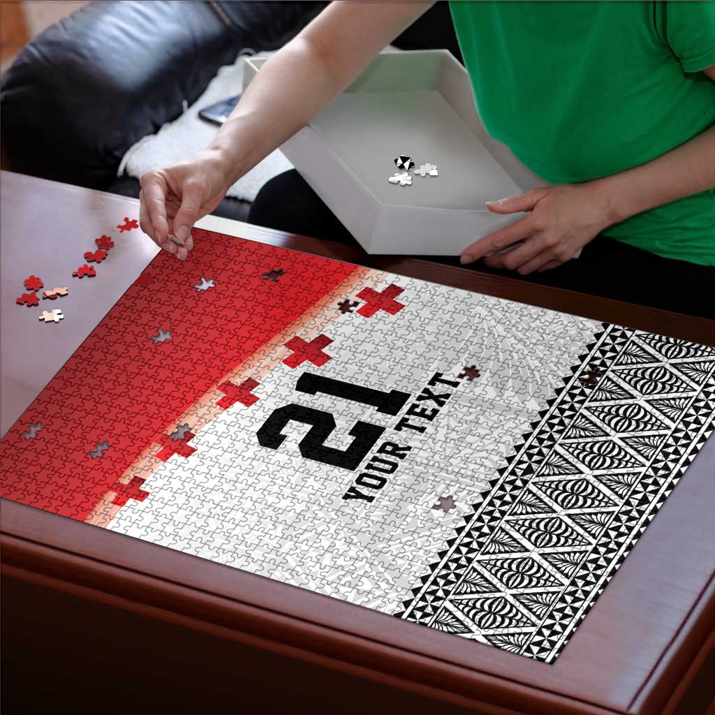 Ikale Tahi Pacific Tonga Rugby Custom Puzzle Tongan Ngatu with Flag Pattern LT9 - Polynesian Pride