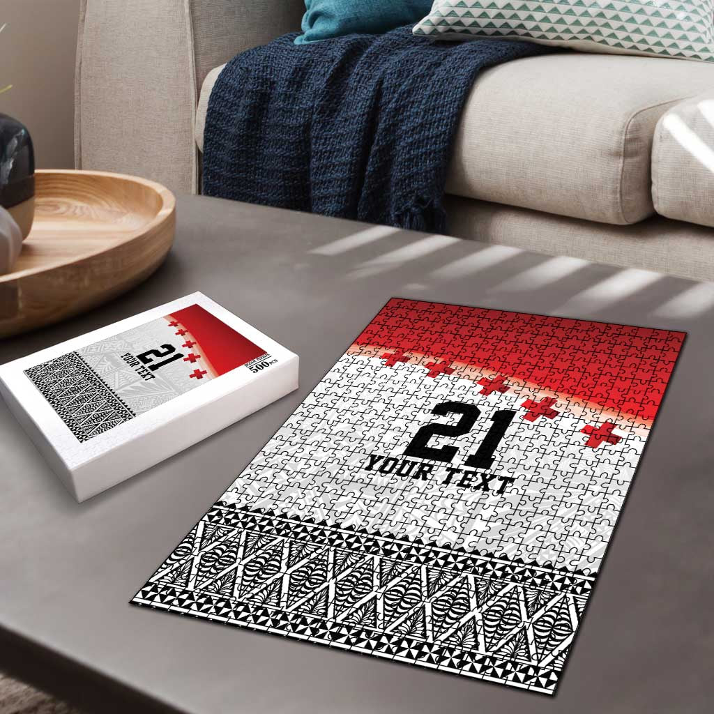 Ikale Tahi Pacific Tonga Rugby Custom Puzzle Tongan Ngatu with Flag Pattern LT9 - Polynesian Pride