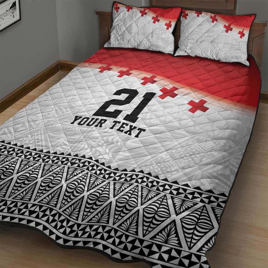 Ikale Tahi Pacific Tonga Rugby Custom Quilt Bed Set Tongan Ngatu with Flag Pattern