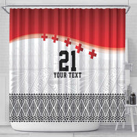 Ikale Tahi Pacific Tonga Rugby Custom Shower Curtain Tongan Ngatu with Flag Pattern