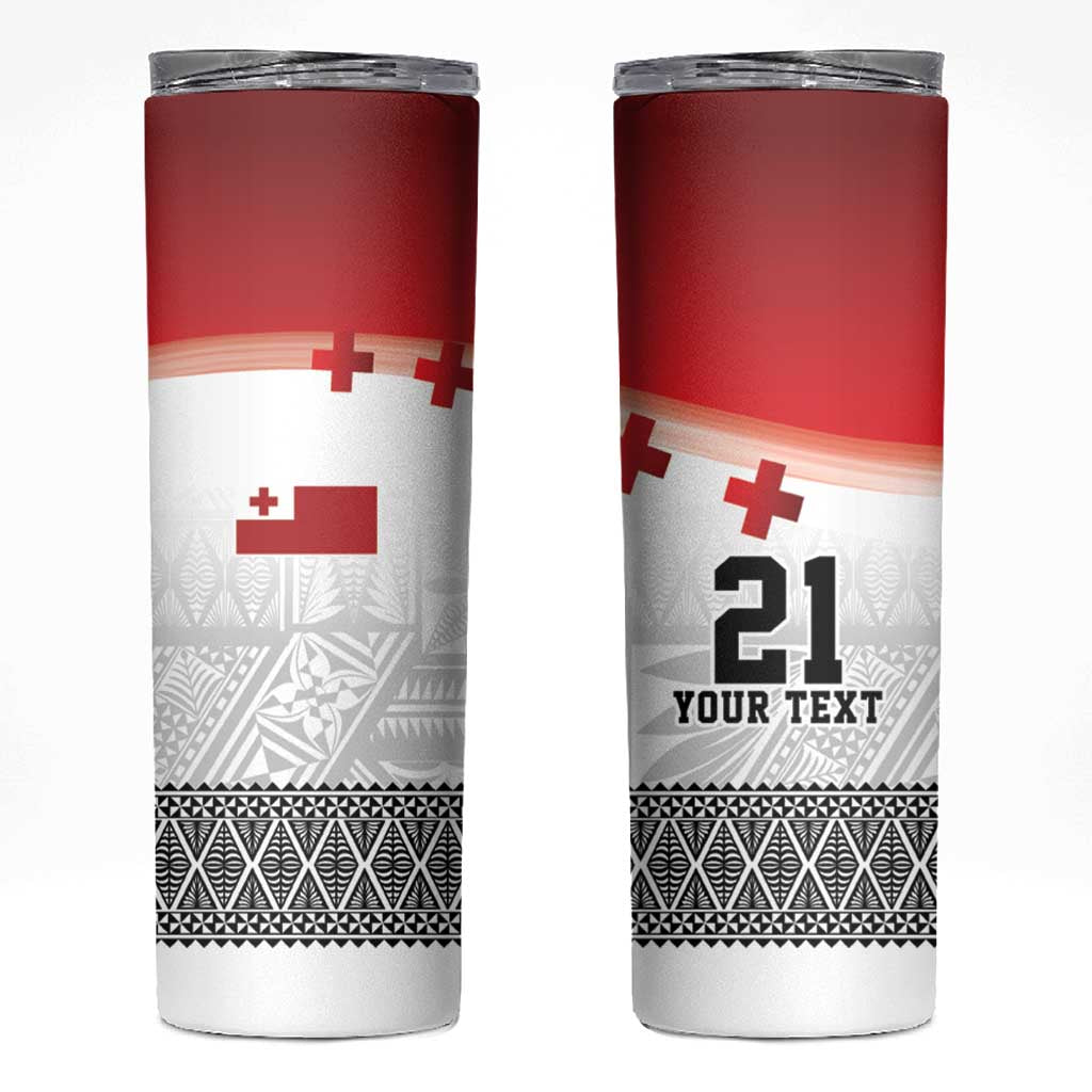 Ikale Tahi Pacific Tonga Rugby Custom Skinny Tumbler Tongan Ngatu with Flag Pattern