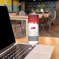 Ikale Tahi Pacific Tonga Rugby Custom Skinny Tumbler Tongan Ngatu with Flag Pattern
