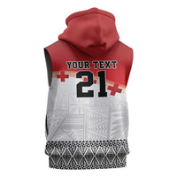 Ikale Tahi Pacific Tonga Rugby Custom Sleeveless Hoodie Tongan Ngatu with Flag Pattern - Polynesian Pride