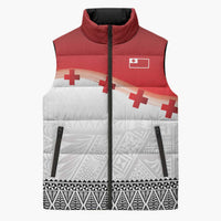 Ikale Tahi Pacific Tonga Rugby Custom Sleeveless Puffer Jacket Tongan Ngatu with Flag Pattern LT9 Unisex Red - Polynesian Pride