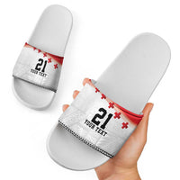 Ikale Tahi Pacific Tonga Rugby Custom Slide Sandals Tongan Ngatu with Flag Pattern - Polynesian Pride