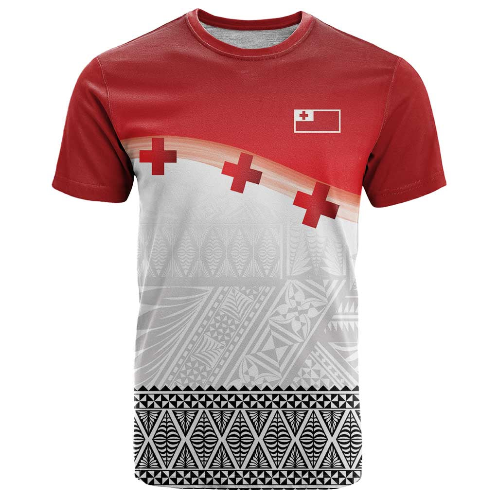 Ikale Tahi Pacific Tonga Rugby Custom T Shirt Tongan Ngatu with Flag Pattern