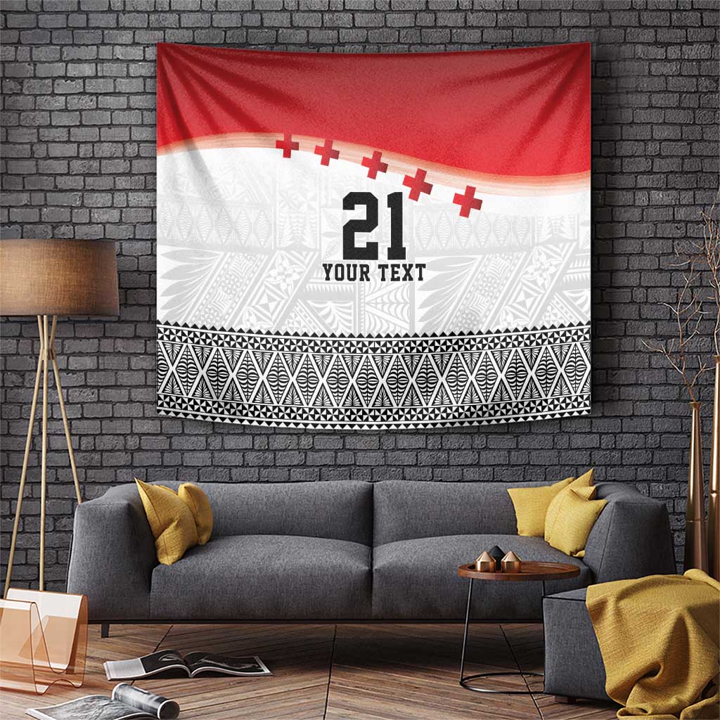 Ikale Tahi Pacific Tonga Rugby Custom Tapestry Tongan Ngatu with Flag Pattern