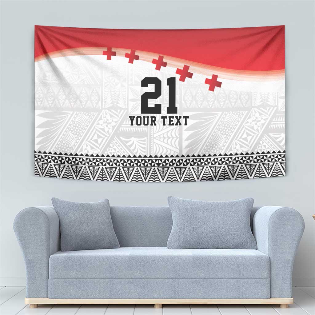 Ikale Tahi Pacific Tonga Rugby Custom Tapestry Tongan Ngatu with Flag Pattern