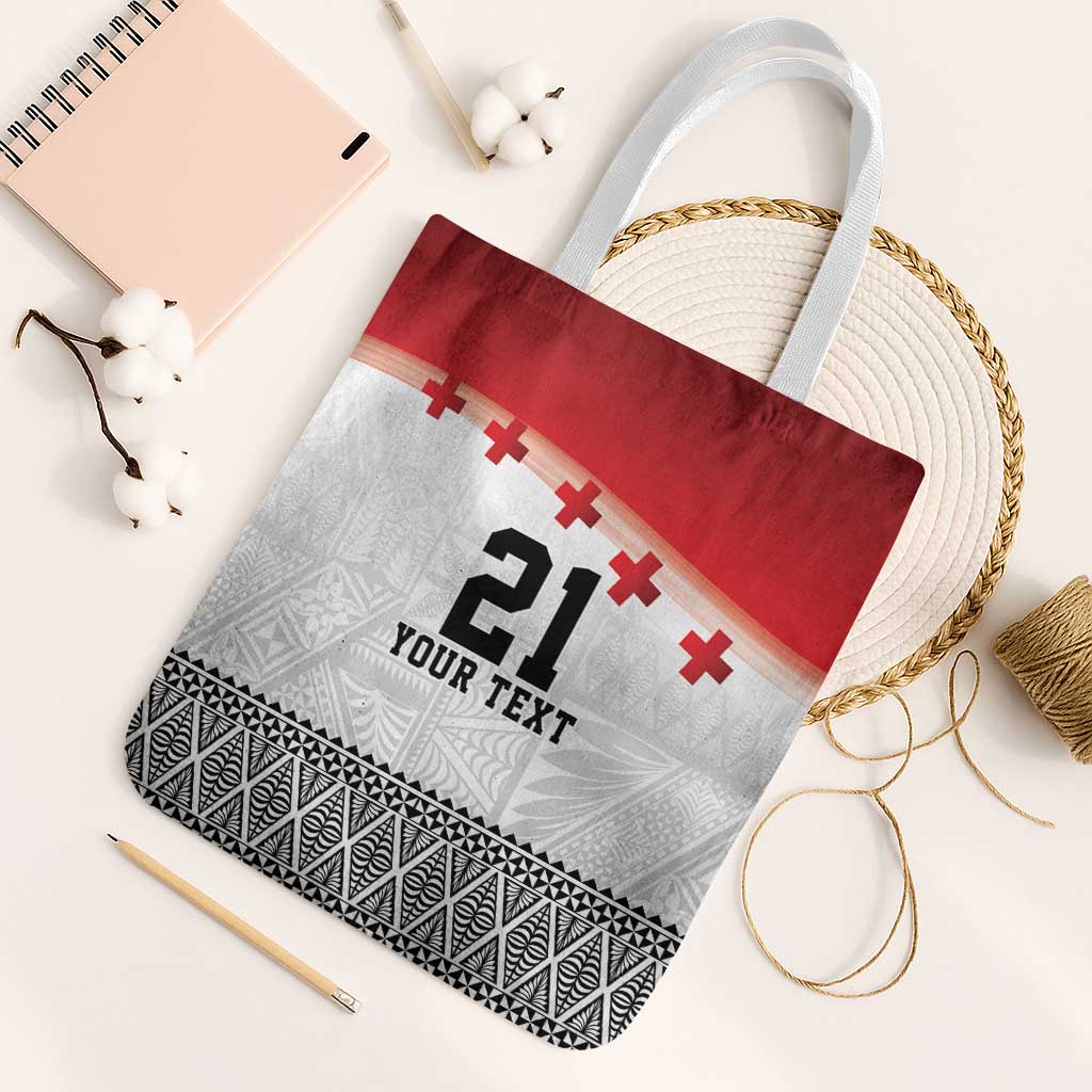 Ikale Tahi Pacific Tonga Rugby Custom Tote Bag Tongan Ngatu with Flag Pattern - Polynesian Pride