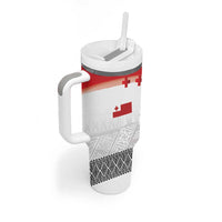Ikale Tahi Pacific Tonga Rugby Custom Tumbler With Handle Tongan Ngatu with Flag Pattern
