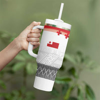 Ikale Tahi Pacific Tonga Rugby Custom Tumbler With Handle Tongan Ngatu with Flag Pattern
