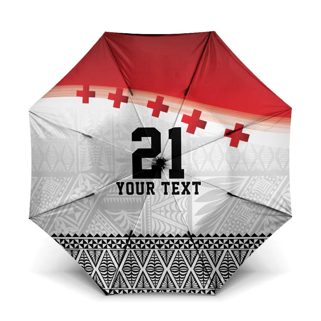 Ikale Tahi Pacific Tonga Rugby Custom Umbrella Tongan Ngatu with Flag Pattern LT9 One Size Folded 11.42 inch Opened Diameter 37.4 inch Red - Polynesian Pride
